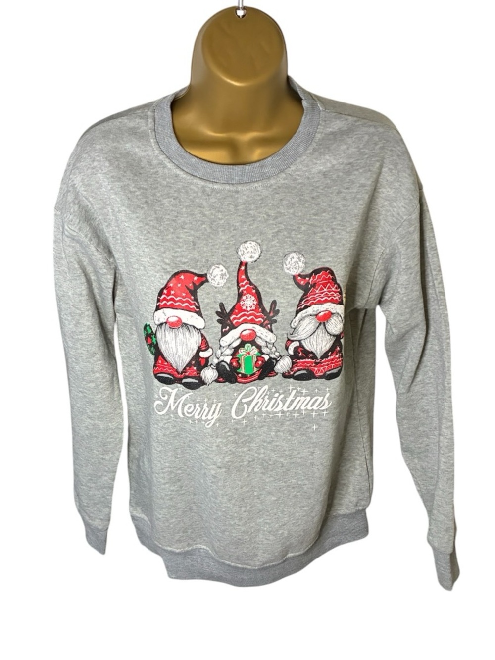 Barlver Christmas Gnome Graphic Sweatshirt Fleece Crew Neck Gray S